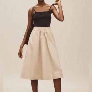 Anthropologie Dress Womens XS Maeve Sleeveless Rib Poplin Twofer Midi Neutral